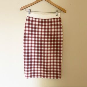 English Factory Woman Knit Checkered Gingham Plaid Midi Pencil Skirt
